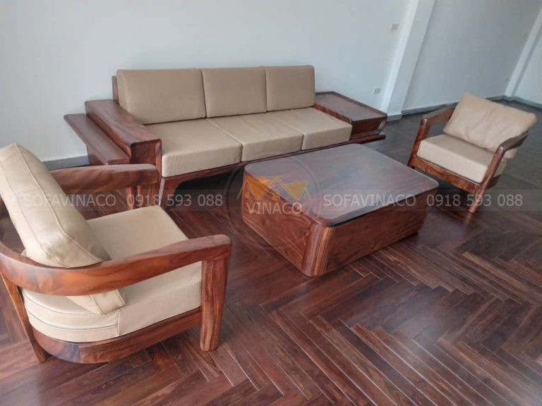 Nệm lót ghế gỗ bọc da thật sang trọng cho không gian phòng khách