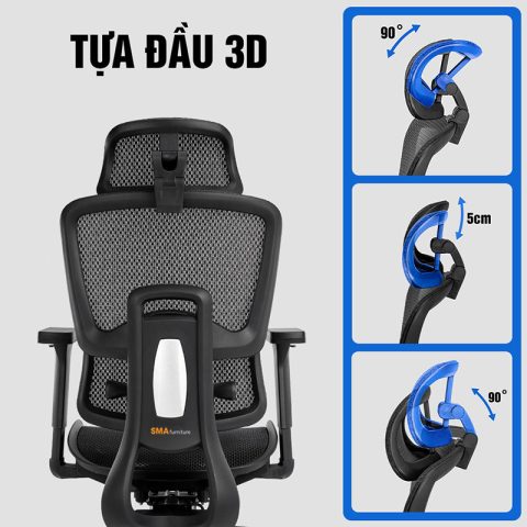 Người dùng điều chỉnh tựa đầu 3D của ghế công thái học SMA Mirai Pro