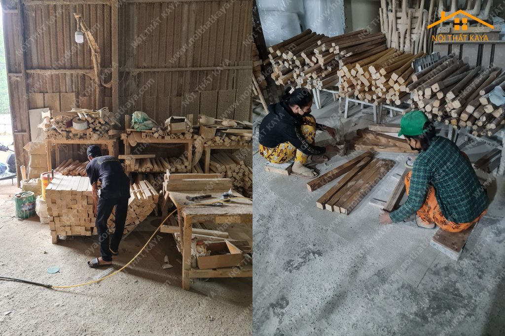 nguyên liệu gỗ cao su cho bộ bàn ăn gấp gọn 4 ghế