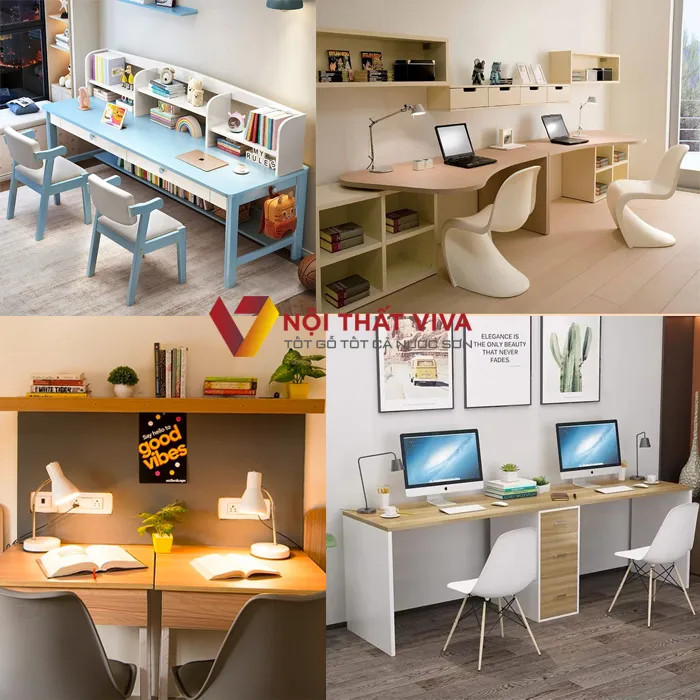 Nhiều mẫu bàn học gỗ công nghiệp đôi đẹp