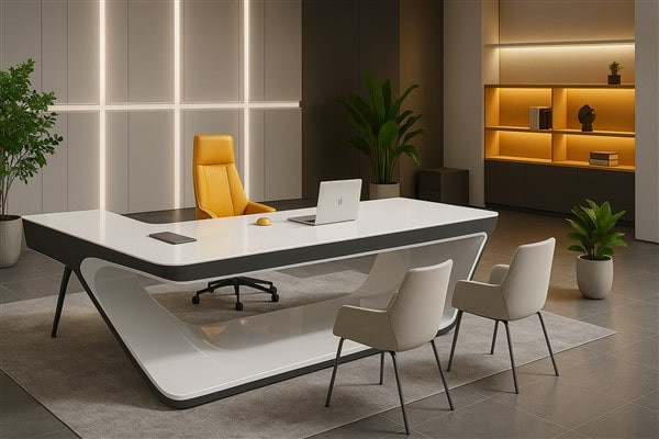 Nội thất văn phòng lãnh đạo tiết kiệm với bàn làm việc giám đốc giá rẻ