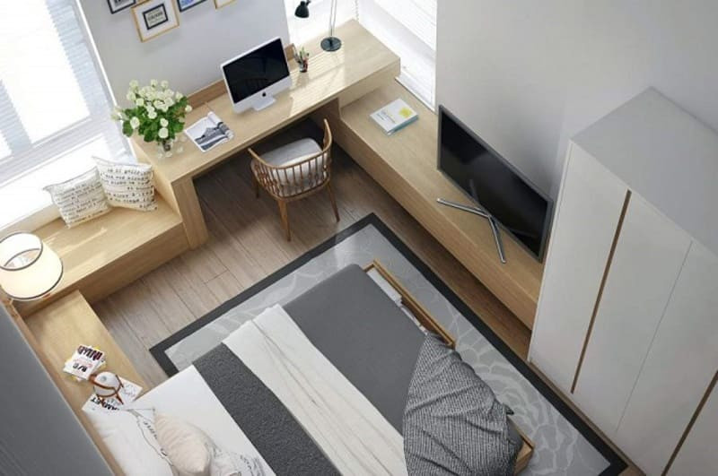 Phòng được thiết kế đơn giản nhưng đầy đủ các đồ dùng cho sinh hoạt