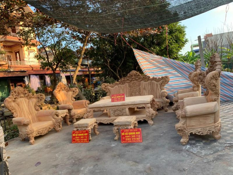 Quy trình sản xuất bộ bàn ghế hoàng gia gỗ gõ đỏ từ gỗ mộc thô