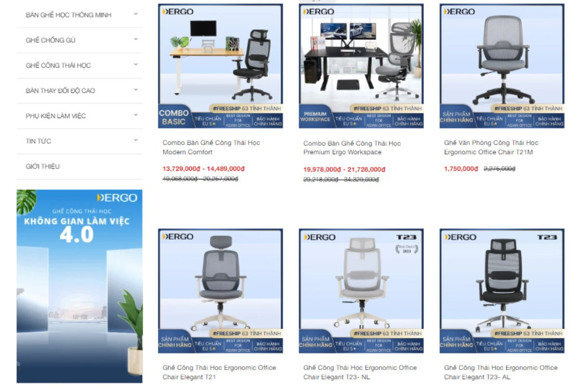 Showroom ghế công thái học Dergo Việt Nam tại Hà Nội