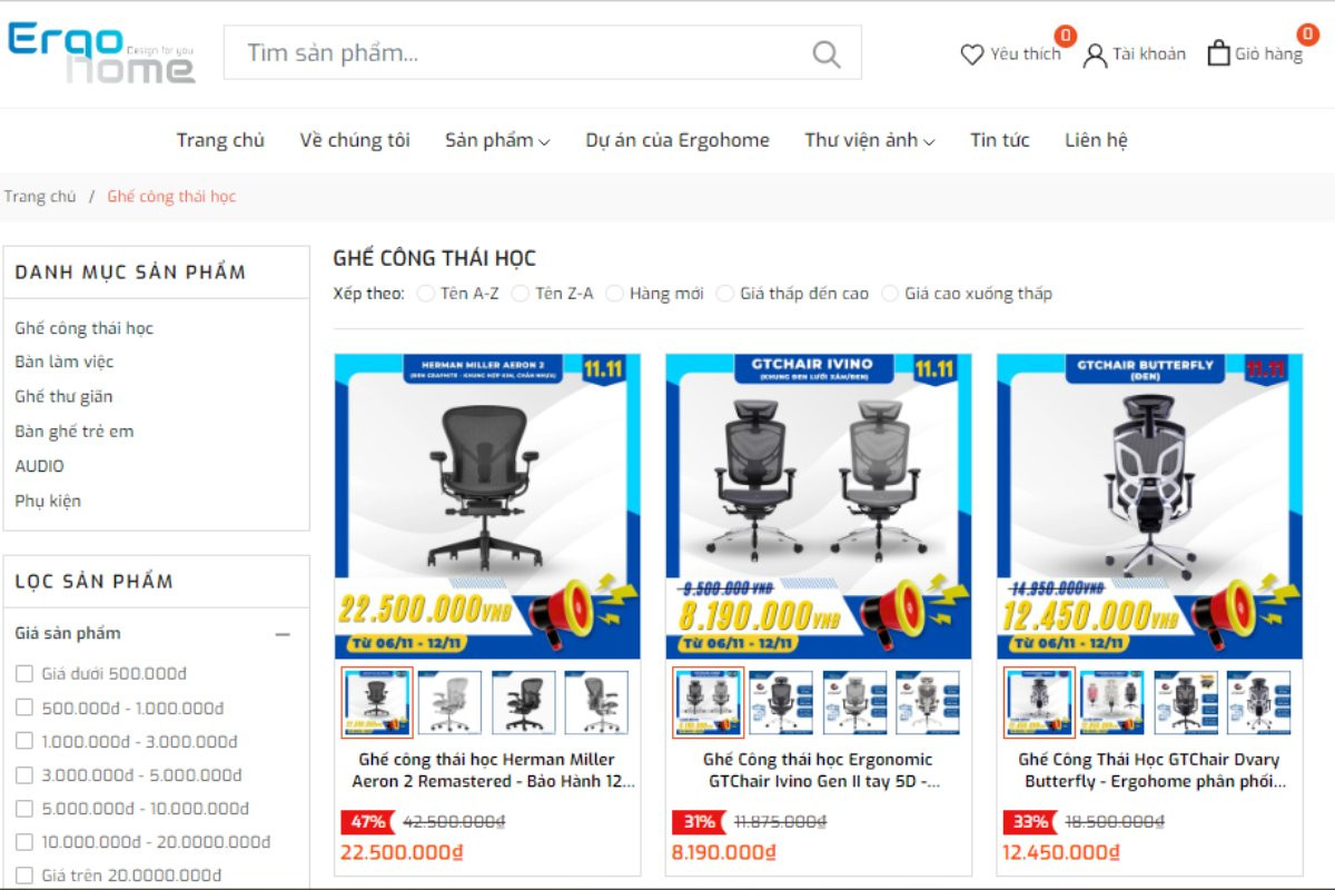 Showroom ghế công thái học ErgoHome ở Hà Nội
