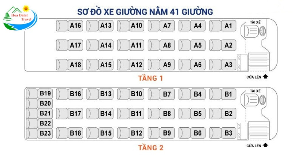 Sơ đồ ghế ngồi xe Phương Trang đi Đà Lạt