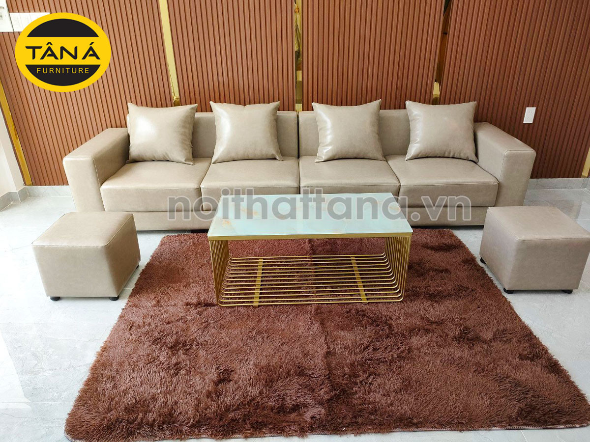 Sofa băng dài tân cổ điển bọc vải kem