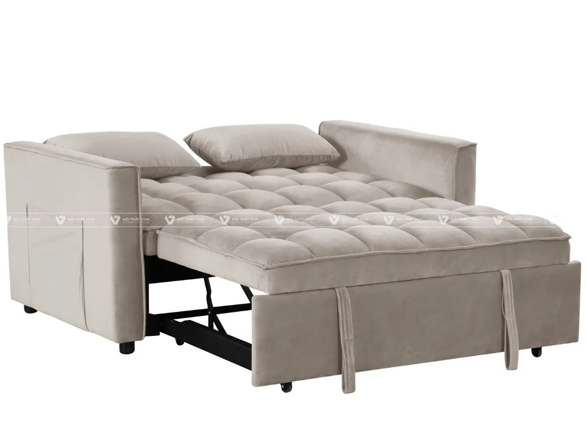 Sofa bed màu xám đậm, có thể biến đổi thành giường ngủ tiện lợi, tối ưu không gian cho phòng ngủ hiện đại