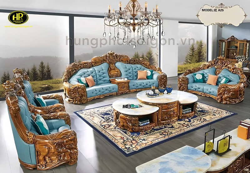 Sofa gỗ mun tân cổ điển chạm khắc tinh xảo tại Nghệ An