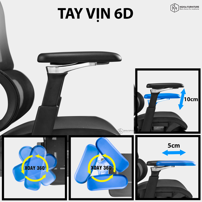 Tay vịn 6D linh hoạt của ghế công thái học SMA Lumbar 03 giúp tối ưu tư thế