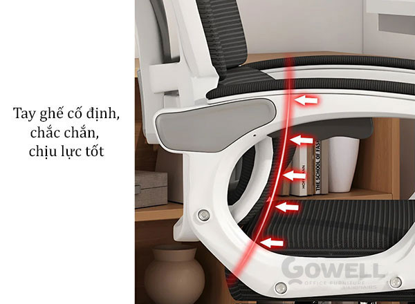 tay vịn và gác chân tiện lợi trên ghế văn phòng có tựa cổ