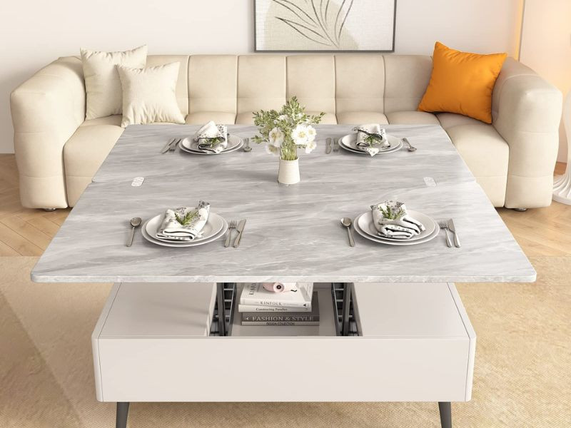 Thiết kế bàn ăn đá kết hợp ghế sofa tối giản mang lại sự thanh lịch và dễ chịu cho không gian nội thất hiện đại.