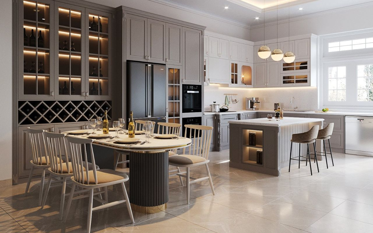 Thiết kế bàn ăn hiện đại cho 6 thành viên, đảm bảo chiều cao phù hợp.