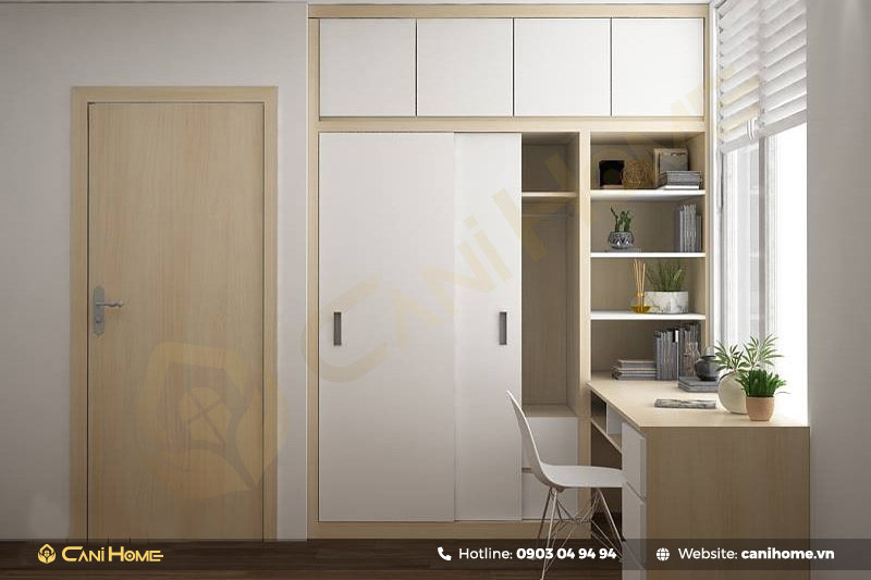 Thiết kế bàn làm việc kèm tủ thông minh cho căn phòng gọn gàng