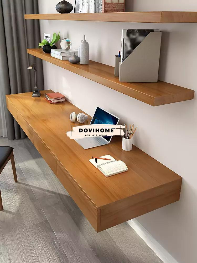 Thiết kế bàn làm việc treo tường thông minh kết hợp kệ sách