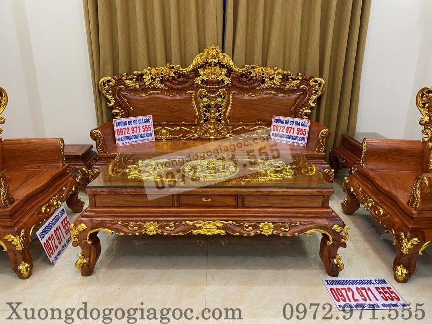 Thiết kế bộ bàn ghế gỗ hoàng gia dát vàng