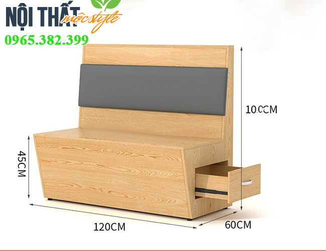 Thiết kế ghế băng dài tích hợp ngăn kéo tiện lợi, tối ưu không gian lưu trữ.
