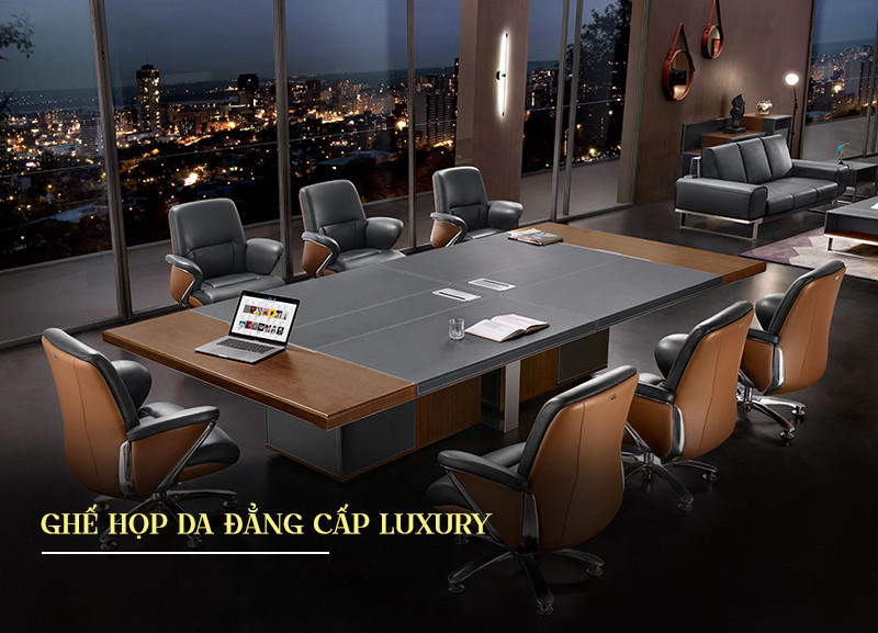 Thiết kế ghế gỗ phòng họp cao cấp kết hợp da sang trọng