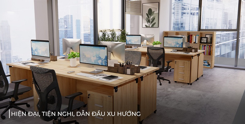 Thiết kế module bàn làm việc 4 người linh hoạt, phù hợp nhiều văn phòng.