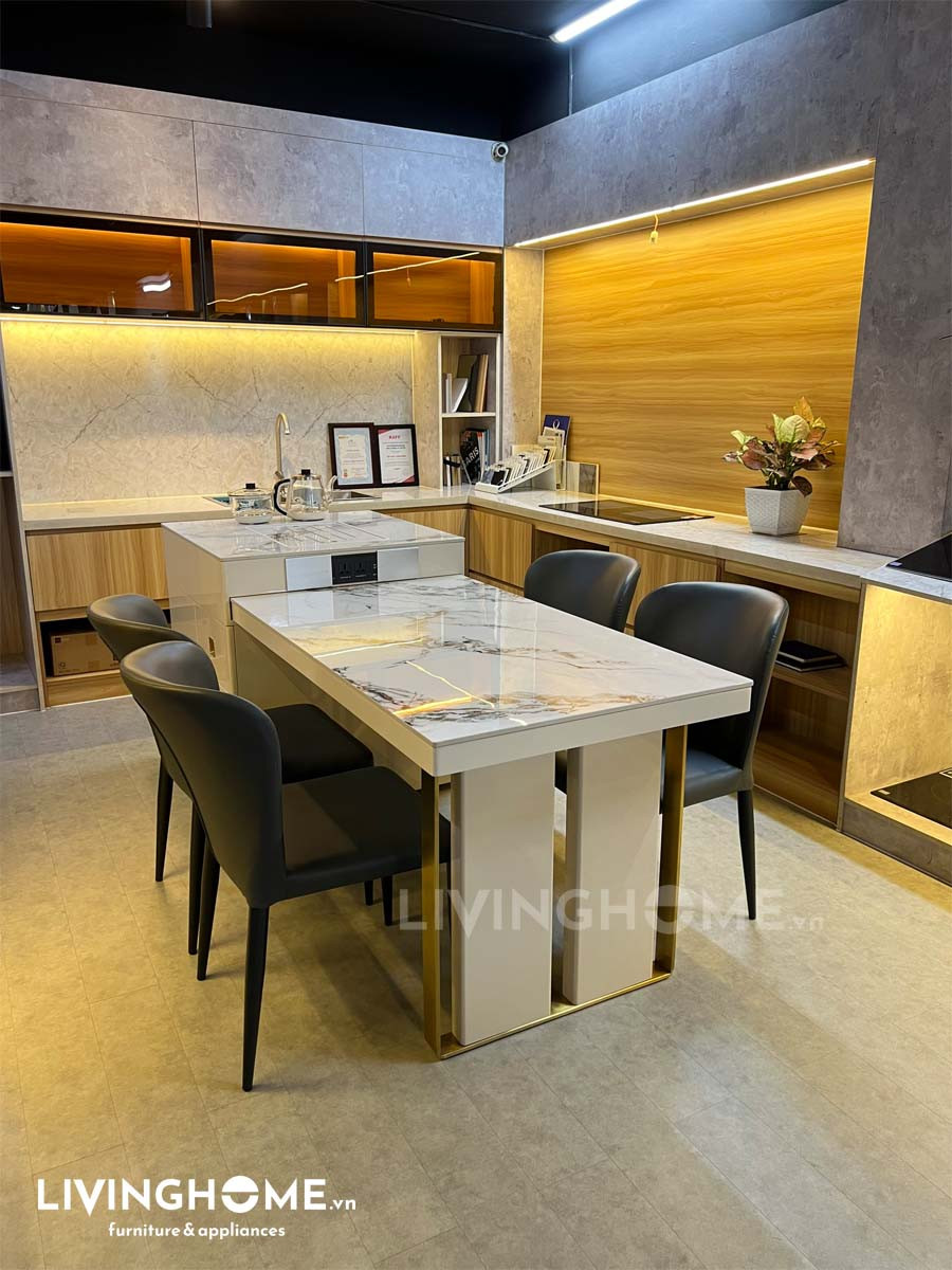 Thiết kế tối giản, sang trọng của bàn đảo liền bàn ăn
