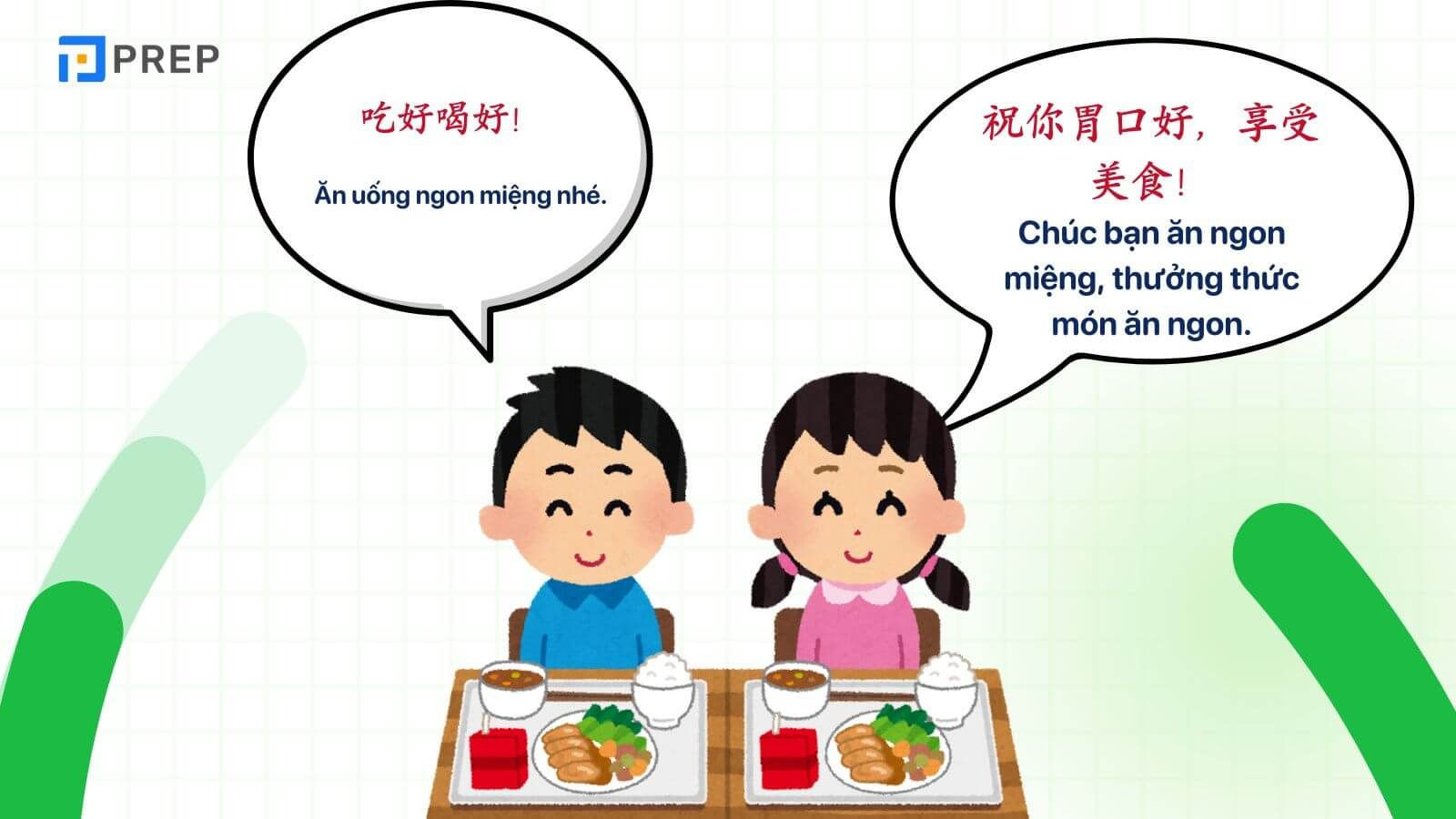 Thực đơn phong phú cho bữa tiệc với lời chúc bạn ăn ngon miệng tiếng Trung