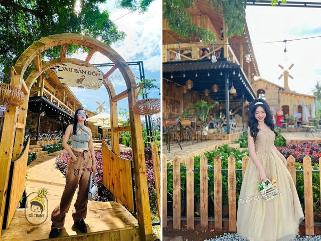 Tiệm cafe bàn gỗ Gia Lai Voi Bản Đôn