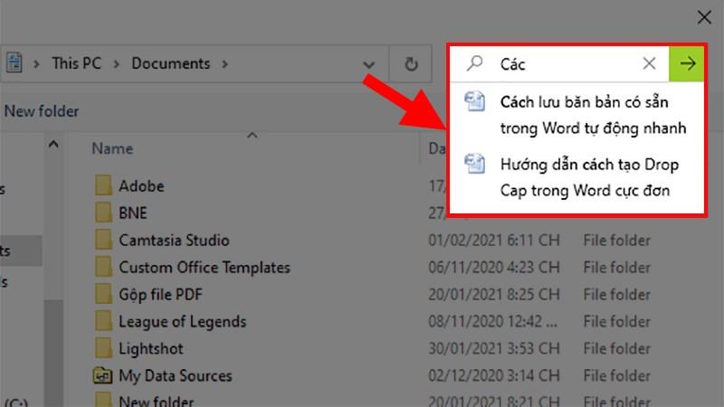 Tìm và mở file Word đã lưu trữ