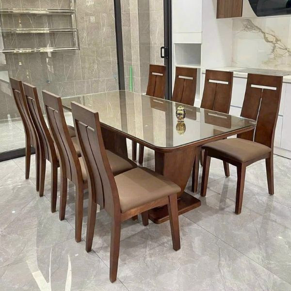 Tổng quan bộ bàn ăn 8 ghế gỗ sồi Nga sang trọng