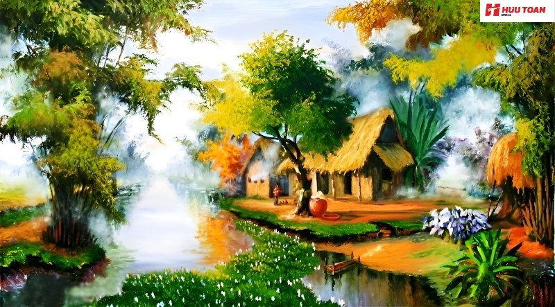 Tranh treo sau lưng bàn làm việc cho mệnh hỏa với bình minh rực rỡ