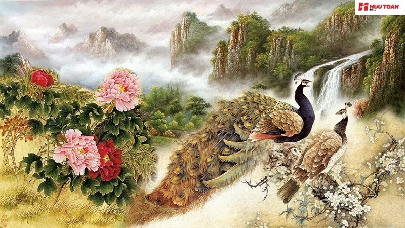 Tranh treo sau lưng bàn làm việc cho mệnh thổ với núi non vững chắc