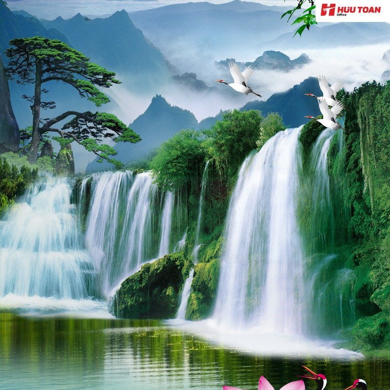Tranh treo sau lưng bàn làm việc cho mệnh thủy với thác nước