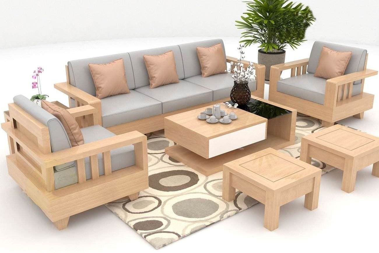 Trọn bộ bàn ghế phòng khách chung cư gam màu gỗ tự nhiên