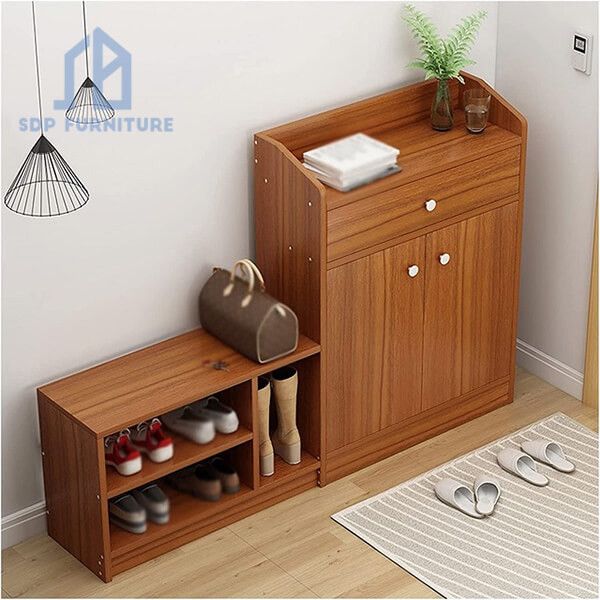 Tủ giày có ghế ngồi làm từ gỗ công nghiệp vân gỗ tự nhiên