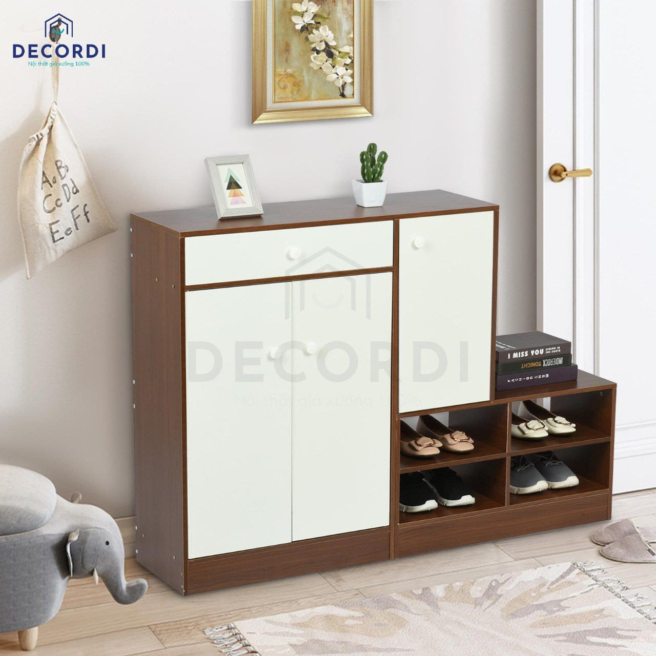 Tủ giày gỗ công nghiệp có bục ngồi tiện lợi
