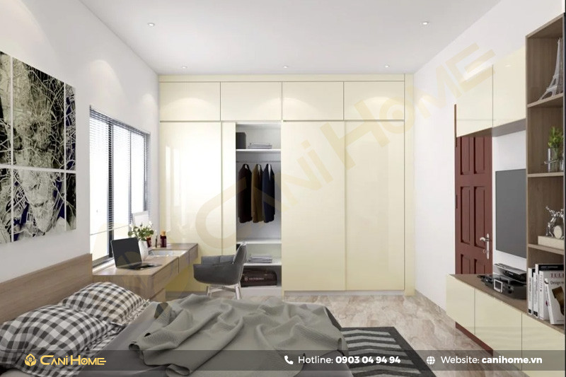 Tủ quần áo kết hợp bàn làm việc màu gỗ tự nhiên