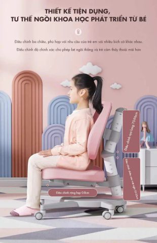 Tư thế ngồi chuẩn, thẳng lưng của bé trên chiếc ghế ngồi chống gù công thái học