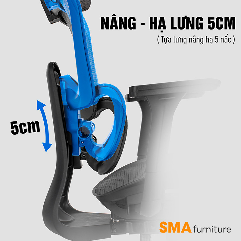 Tựa lưng có thể nâng hạ 5cm của ghế công thái học SMA Mirai Pro