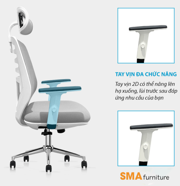 Tựa tay điều chỉnh đa năng của ghế công thái học Hồ Chí Minh