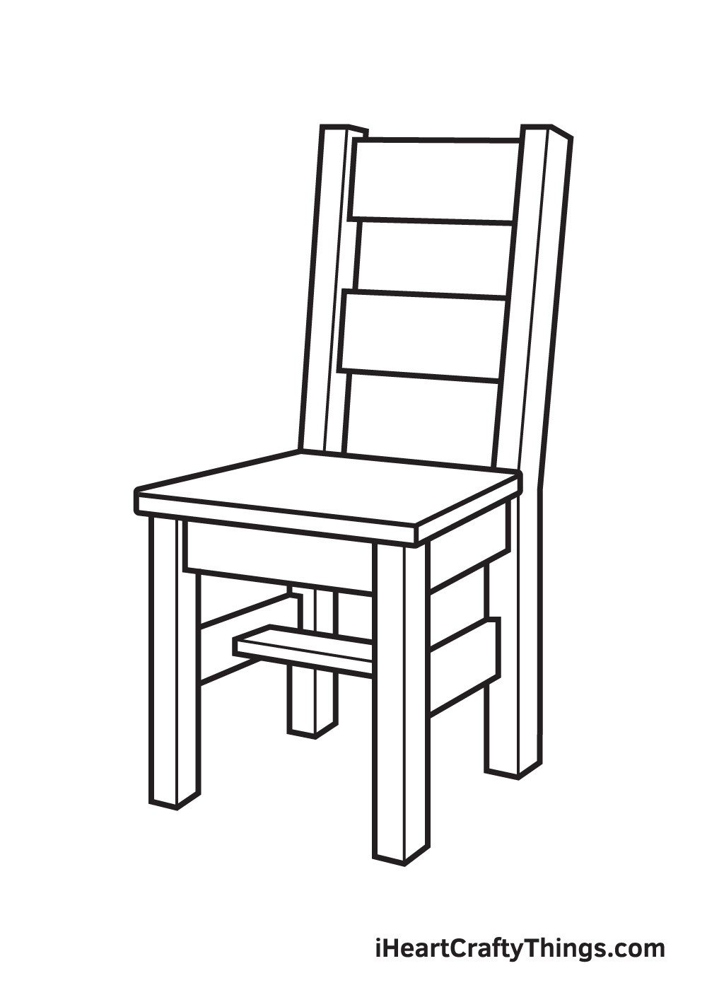 Vẽ các thanh giằng chữ thập dưới ghế, tăng độ bền và chi tiết cho bản vẽ ghế ngồi