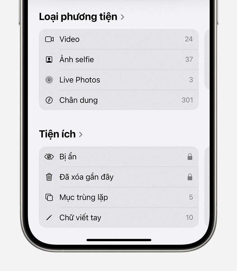 Vị trí album chứa hình ảnh bạn ẩn trong ứng dụng Ảnh