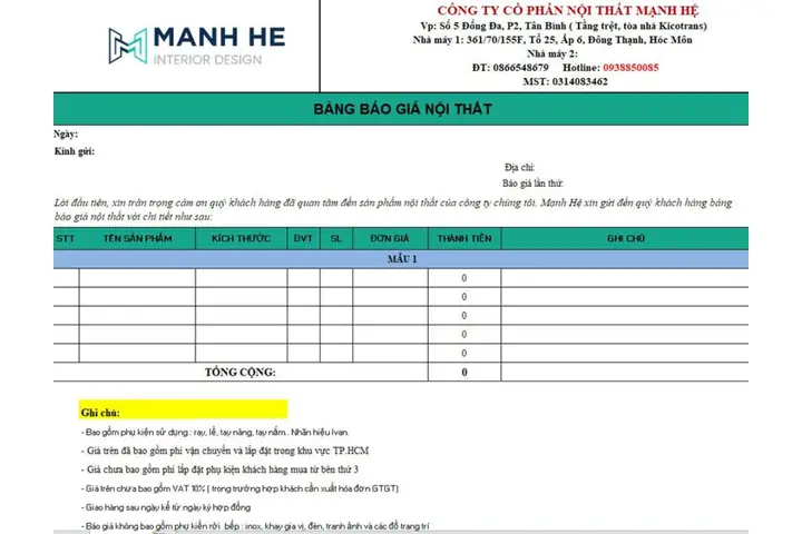 Những Mẫu Bảng Báo Giá Nội Thất Thông Dụng Nhất Hiên Nay Những Mẫu Bảng Báo Giá Nội Thất Thông Dụng Nhất Hiên Nay