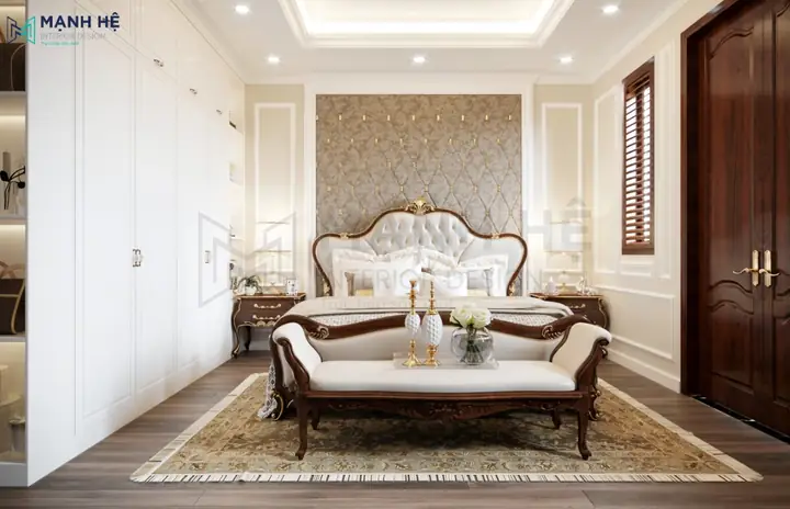 Mẫu 11: Thiết Kế Phòng Ngủ 25m2 Có Nhà Vệ Sinh Phong Cách Tân Cổ Điển Sang Trọng