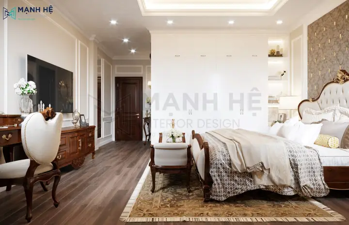Mẫu 11: Thiết Kế Phòng Ngủ 25m2 Có Nhà Vệ Sinh Phong Cách Tân Cổ Điển Sang Trọng