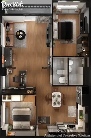 Phối Cảnh 3d Nội Thất Căn Hộ Chung Cư 2 Phòng Ngủ Đẹp Sang Trọng - Hiện Đại !