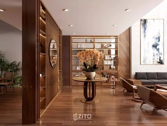 Thiết Kế Nội Thất Căn Hộ Duplex Gỗ Óc Chó Phòng Khách