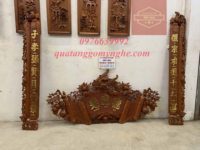 Cuốn Thư Câu Đối Gỗ Gụ Dát Vàng