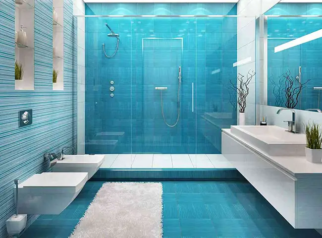 Phòng Tắm Đẹp Với Gam Màu Xanh Biển Đặc Trưng