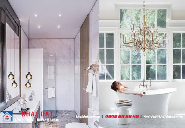 Nội Thấtphòng Tắm Sang Trọng Với Đèn Chùm