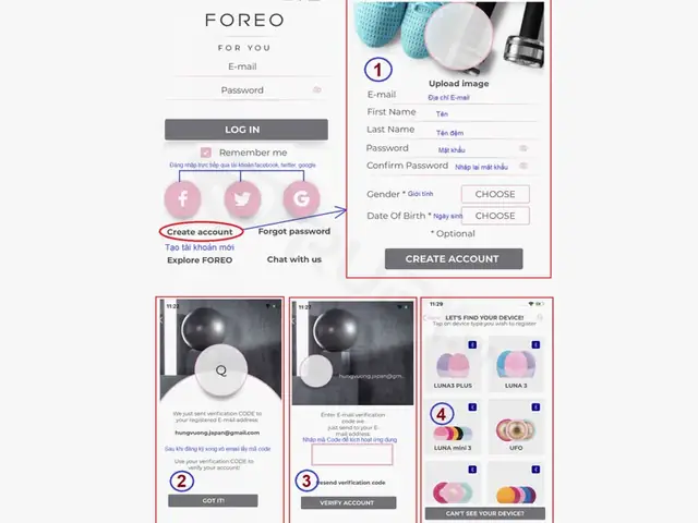 Bước 1: Đăng Ký Tài Khoản Foreo Bước 1: Đăng Ký Tài Khoản Foreo