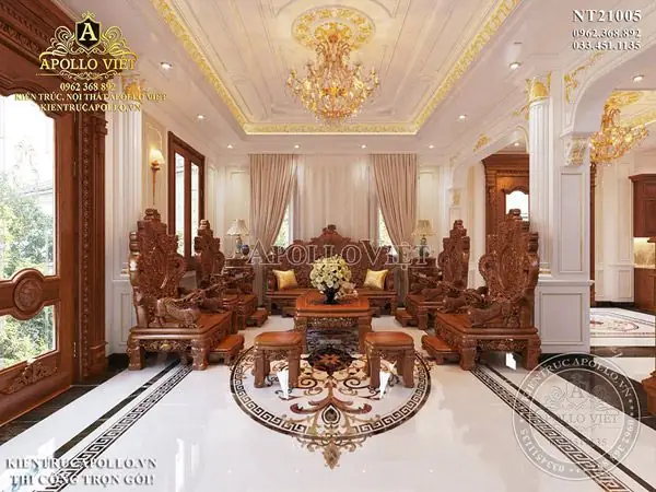 Thiết Kế Nội Thất Gỗ Gõ Đỏ Phong Cách Tân Cổ Điển Sang Trọng Nt21005